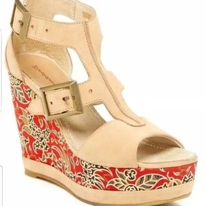 Blackstone Batik ETHNIC Capuchino  Red platform Wedges 37